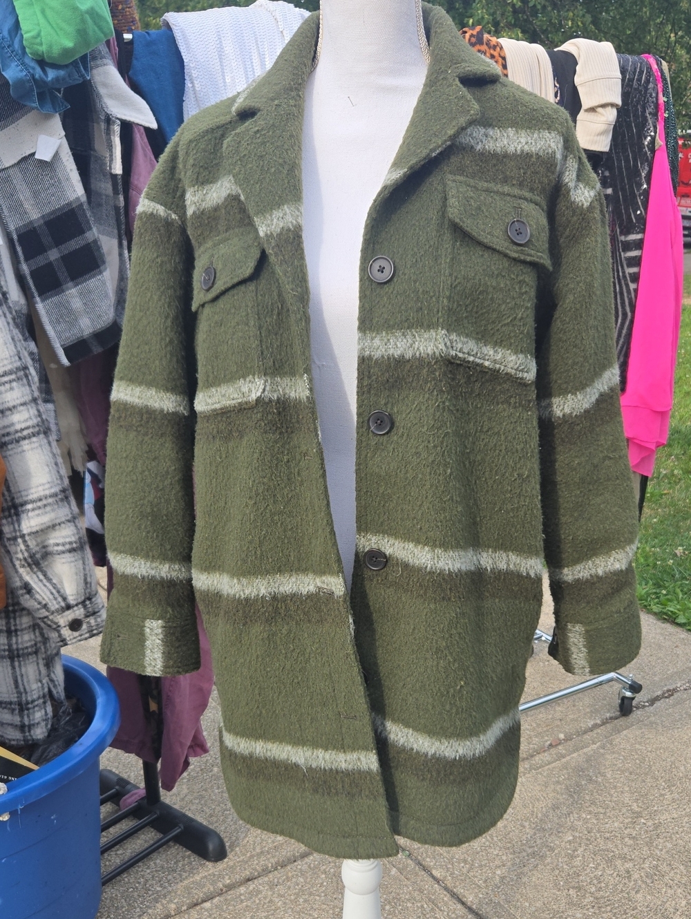 Old Navy...Olive Green Striped Wool Shacket
